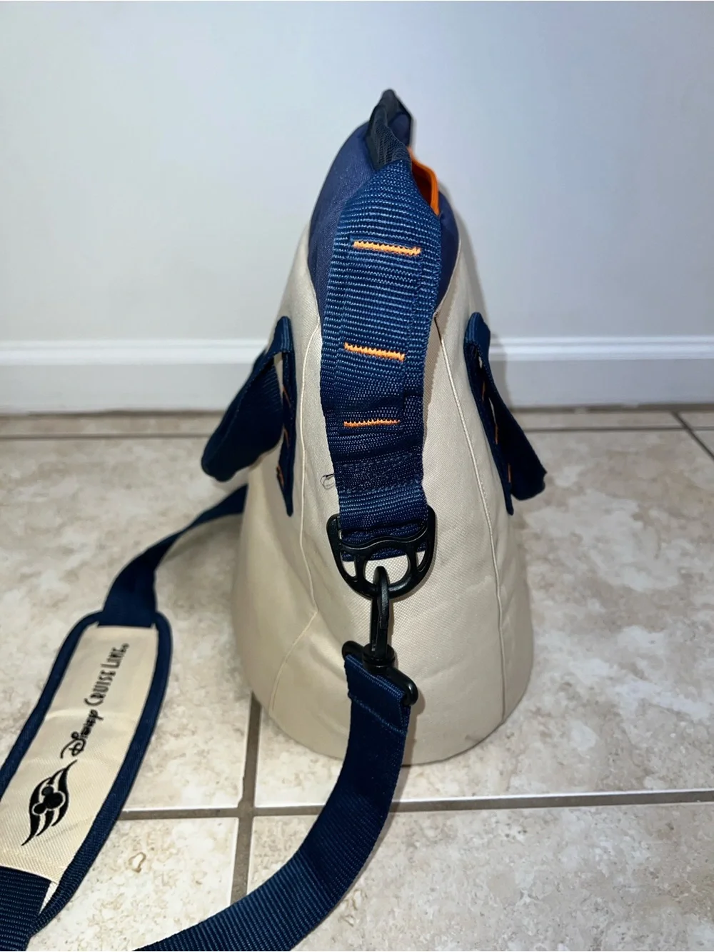 Disney Cruise Line Cooler Tote Bag Shoulder Strap Navy Tan 14 in x 12 in
